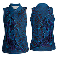 Hawaiian Whales Polynesian Art Motifs Women Sleeveless Polo Shirt Blue Color LT03 - Polynesian Pride