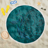 Hawaiian Whales Polynesian Art Motifs Beach Blanket Turquoise Color - Polynesian Pride