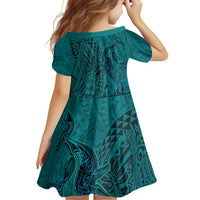 Hawaiian Whales Polynesian Art Motifs Family Matching Puletasi and Hawaiian Shirt Turquoise Color LT03 - Polynesian Pride