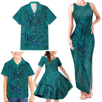 Hawaiian Whales Polynesian Art Motifs Family Matching Tank Maxi Dress and Hawaiian Shirt Turquoise Color LT03 - Polynesian Pride