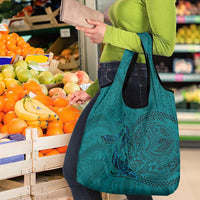 Hawaiian Whales Polynesian Art Motifs Grocery Bag Turquoise Color - Polynesian Pride
