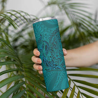 Hawaiian Whales Polynesian Art Motifs Skinny Tumbler Turquoise Color LT03 - Polynesian Pride