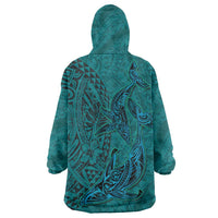 Hawaiian Whales Polynesian Art Motifs Wearable Blanket Hoodie Turquoise Color LT03 - Polynesian Pride