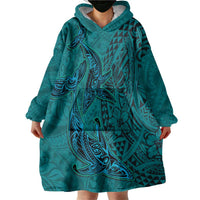 Hawaiian Whales Polynesian Art Motifs Wearable Blanket Hoodie Turquoise Color LT03 - Polynesian Pride