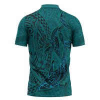 Hawaiian Whales Polynesian Art Motifs Zipper Polo Shirt Turquoise Color LT03 - Polynesian Pride
