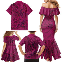 Hawaiian Whales Polynesian Art Motifs Family Matching Mermaid Dress and Hawaiian Shirt Pink Color LT03 - Polynesian Pride