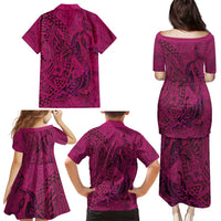 Hawaiian Whales Polynesian Art Motifs Family Matching Puletasi and Hawaiian Shirt Pink Color LT03 - Polynesian Pride
