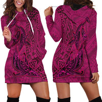 Hawaiian Whales Polynesian Art Motifs Hoodie Dress Pink Color LT03 - Polynesian Pride