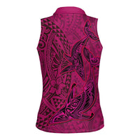 Hawaiian Whales Polynesian Art Motifs Women Sleeveless Polo Shirt Pink Color LT03 - Polynesian Pride