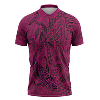 Hawaiian Whales Polynesian Art Motifs Zipper Polo Shirt Pink Color LT03 Pink - Polynesian Pride