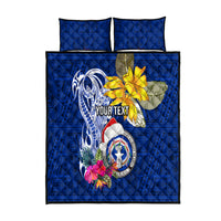 Custom Northern Mariana Islands Christmas Quilt Bed Set Funny Santa Hug Latte Stone Ylang-ylang and Polynesia Pattern Blue LT03 Blue - Polynesian Pride