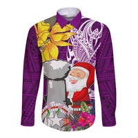 Custom Northern Mariana Islands Christmas Long Sleeve Button Shirt Funny Santa Hug Latte Stone Ylang-ylang and Polynesia Pattern Pink LT03 Unisex Pink - Polynesian Pride