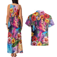 Polynesian Women Couples Matching Tank Maxi Dress and Hawaiian Shirt Tropical Plant - Vibrant Surreal Dreamscape Vibe LT03 - Polynesian Pride