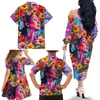 Polynesian Women Family Matching Off The Shoulder Long Sleeve Dress and Hawaiian Shirt Tropical Plant - Vibrant Surreal Dreamscape Vibe LT03 - Polynesian Pride