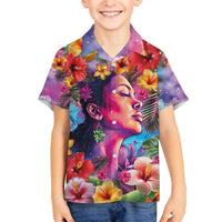 Polynesian Women Family Matching Off The Shoulder Long Sleeve Dress and Hawaiian Shirt Tropical Plant - Vibrant Surreal Dreamscape Vibe LT03 Son's Shirt Pink-Purple - Polynesian Pride