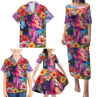 Polynesian Women Family Matching Puletasi and Hawaiian Shirt Tropical Plant - Vibrant Surreal Dreamscape Vibe LT03 - Polynesian Pride