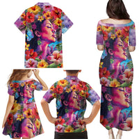Polynesian Women Family Matching Puletasi and Hawaiian Shirt Tropical Plant - Vibrant Surreal Dreamscape Vibe LT03 - Polynesian Pride