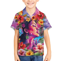 Polynesian Women Family Matching Short Sleeve Bodycon Dress and Hawaiian Shirt Tropical Plant - Vibrant Surreal Dreamscape Vibe LT03 Son's Shirt Pink-Purple - Polynesian Pride