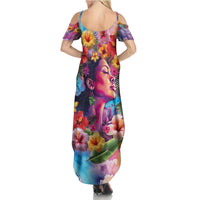 Polynesian Women Family Matching Summer Maxi Dress and Hawaiian Shirt Tropical Plant - Vibrant Surreal Dreamscape Vibe LT03 - Polynesian Pride