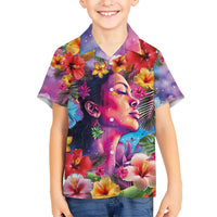Polynesian Women Kid Hawaiian Shirt Tropical Plant - Vibrant Surreal Dreamscape Vibe LT03 Kid Pink-Purple - Polynesian Pride