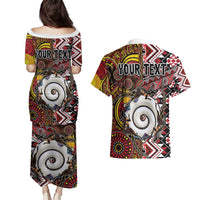 Personalised Aotearoa and Australia Together Couples Matching Puletasi and Hawaiian Shirt Koru and Kangaroo - Taniko with Aboriginal Motif LT03 - Polynesian Pride