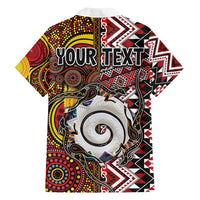 Personalised Aotearoa and Australia Together Family Matching Long Sleeve Bodycon Dress and Hawaiian Shirt Koru and Kangaroo - Taniko with Aboriginal Motif LT03 - Polynesian Pride