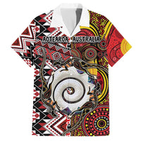 Personalised Aotearoa and Australia Together Family Matching Off The Shoulder Long Sleeve Dress and Hawaiian Shirt Koru and Kangaroo - Taniko with Aboriginal Motif LT03 Dad's Shirt - Short Sleeve Black - Polynesian Pride