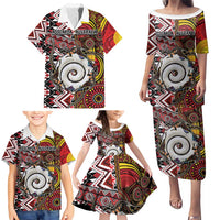 Personalised Aotearoa and Australia Together Family Matching Puletasi and Hawaiian Shirt Koru and Kangaroo - Taniko with Aboriginal Motif LT03 - Polynesian Pride