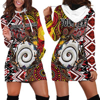 Personalised Aotearoa and Australia Together Hoodie Dress Koru and Kangaroo - Taniko with Aboriginal Motif LT03 - Polynesian Pride