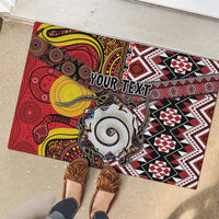Personalised Aotearoa and Australia Together Rubber Doormat Koru and Kangaroo - Taniko with Aboriginal Motif