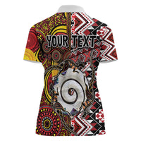 Personalised Aotearoa and Australia Together Women Polo Shirt Koru and Kangaroo - Taniko with Aboriginal Motif LT03 - Polynesian Pride