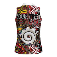 Personalised Aotearoa and Australia Together Women Sleeveless Polo Shirt Koru and Kangaroo - Taniko with Aboriginal Motif LT03 - Polynesian Pride
