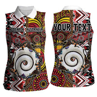 Personalised Aotearoa and Australia Together Women Sleeveless Polo Shirt Koru and Kangaroo - Taniko with Aboriginal Motif LT03 - Polynesian Pride
