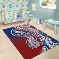 Hawaiian Manta Ray and Hammerhead Shark Tribal Tattoo Area Rug with Polynesian Tribal Pattern Hawaii Flag Color LT03 - Polynesian Pride