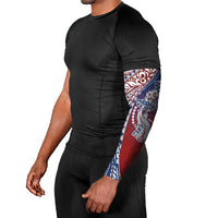 Hawaiian Manta Ray and Hammerhead Shark Tribal Tattoo Arm Sleeves with Polynesian Tribal Pattern Hawaii Flag Color LT03 - Polynesian Pride