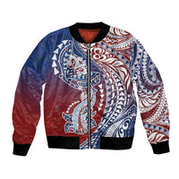 Hawaiian Manta Ray and Hammerhead Shark Tribal Tattoo Bomber Jacket with Polynesian Tribal Pattern Hawaii Flag Color