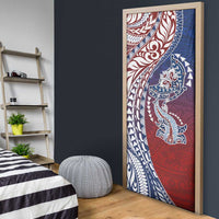 Hawaiian Manta Ray and Hammerhead Shark Tribal Tattoo Door Cover with Polynesian Tribal Pattern Hawaii Flag Color LT03 - Polynesian Pride