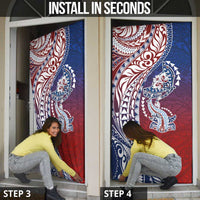 Hawaiian Manta Ray and Hammerhead Shark Tribal Tattoo Door Cover with Polynesian Tribal Pattern Hawaii Flag Color LT03 - Polynesian Pride