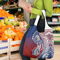 Hawaiian Manta Ray and Hammerhead Shark Tribal Tattoo Grocery Bag with Polynesian Tribal Pattern Hawaii Flag Color LT03 - Polynesian Pride