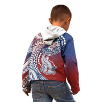 Hawaiian Manta Ray and Hammerhead Shark Tribal Tattoo Kid Hoodie with Polynesian Tribal Pattern Hawaii Flag Color LT03 - Polynesian Pride