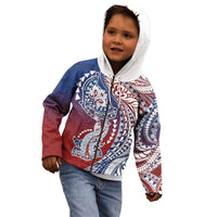 Hawaiian Manta Ray and Hammerhead Shark Tribal Tattoo Kid Hoodie with Polynesian Tribal Pattern Hawaii Flag Color LT03 - Polynesian Pride