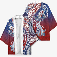 Hawaiian Manta Ray and Hammerhead Shark Tribal Tattoo Kimono with Polynesian Tribal Pattern Hawaii Flag Color LT03 - Polynesian Pride
