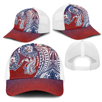 Hawaiian Manta Ray and Hammerhead Shark Tribal Tattoo Mesh Trucker Cap with Polynesian Tribal Pattern Hawaii Flag Color LT03 - Polynesian Pride