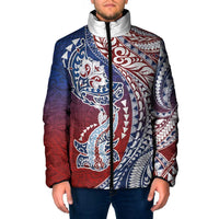 Hawaiian Manta Ray and Hammerhead Shark Tribal Tattoo Padded Jacket with Polynesian Tribal Pattern Hawaii Flag Color LT03 Men Multicolor - Polynesian Pride