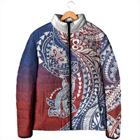 Hawaiian Manta Ray and Hammerhead Shark Tribal Tattoo Padded Jacket with Polynesian Tribal Pattern Hawaii Flag Color LT03 - Polynesian Pride