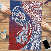 Hawaiian Manta Ray and Hammerhead Shark Tribal Tattoo Puzzle with Polynesian Tribal Pattern Hawaii Flag Color LT03 Multicolor - Polynesian Pride