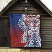 Hawaiian Manta Ray and Hammerhead Shark Tribal Tattoo Quilt with Polynesian Tribal Pattern Hawaii Flag Color LT03 - Polynesian Pride