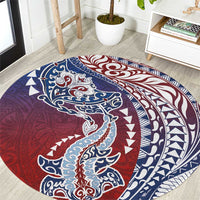 Hawaiian Manta Ray and Hammerhead Shark Tribal Tattoo Round Carpet with Polynesian Tribal Pattern Hawaii Flag Color LT03 Multicolor - Polynesian Pride