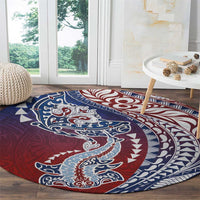 Hawaiian Manta Ray and Hammerhead Shark Tribal Tattoo Round Carpet with Polynesian Tribal Pattern Hawaii Flag Color LT03 - Polynesian Pride