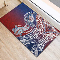 Hawaiian Manta Ray and Hammerhead Shark Tribal Tattoo Rubber Doormat with Polynesian Tribal Pattern Hawaii Flag Color LT03 - Polynesian Pride